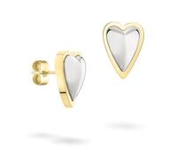 LIEBESKIND BERLIN - Orecchini in metallo a forma di cuore, in acciaio inox, bicolore argento/oro, 1,5 cm, chiusura a incastro, impermeabili e delicati sulla pelle