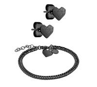 LIEBESKIND Berlin, set di gioielli - bracciale in filigrana con orecchini a cuore broken, colore nero, catena a maglia barbazzale regolabile fino a 21 cm, impermeabile e delicato sulla pelle