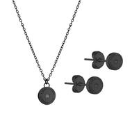 LIEBESKIND Berlin, set di gioielli con zirconi - collana con ciondolo rotondo e piccoli orecchini - IP nero - catenina regolabile fino a 45 cm - impermeabile e delicato sulla pelle