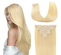 LieblichWelle Extension con clip in capelli veri biondi, 45 cm, 7 pezzi da 80 g, qualità salon, facili e piacevoli da indossare per le donne (biondo sbiancato, 45-80 g)