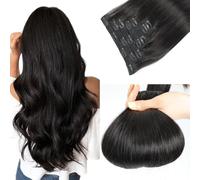 LieblichWelle Extension con clip in capelli veri spenti, colore nero, 50 cm, 7 pezzi da 80 g, qualità salon, facili e piacevoli da indossare per le donne (colore nero, 50-80 g)