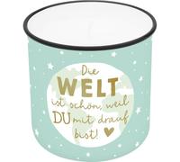 Lieblingskerze in Emailleoptik Motiv "Die Welt ist schön, weil "