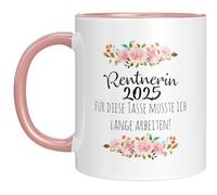 LIEBTASTISCH Ceramica, regalo per le donne - Idee regalo per l'inizio della pensione 2025 - Tazza da caffè con bella scritta per questa tazza Musste Ich Lange Arbeit- pensionata Regali donna - bianco