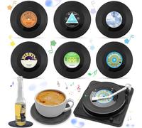 Liekadijiae 6pezzi Sottobicchieri In Silicone,Sottobicchieri Retrò In Vinile Con Supporto,a Forma Di Dischi In Vinile,Per Caffè Tè Boccale Di Birra Vino In Vetro Casa e Bar