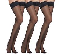 LIEMI Pօmpea Autoreggenti da Donna BASIC VANI 3 Paia Nero 20 DEN 3/4-M/L