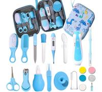 Liemuao - Astuccio per la cura del bambino, compatto e portatile, kit completo di 16 accessori, tra cui termometri, tagliaunghie, spazzole, astuccio da toilette per bambini per i viaggi e la casa del