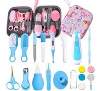 Liemuao - Astuccio per la cura del bambino, compatto e portatile, kit completo di 16 accessori, tra cui termometri, tagliaunghie, spazzole, astuccio da toilette per bambini per i viaggi e la casa del