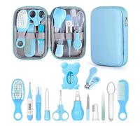 Liemuao - Kit di kit da bagno per bebè, 13 accessori essenziali per la cura del bambino, spazzola per capelli, termometro digitale e bagno, tagliaunghie, Lime, per neonato, ragazza e ragazzo (blu)