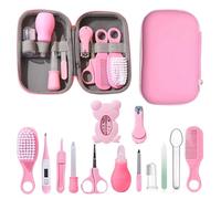 Liemuao - Kit per il bagno, 13 accessori essenziali per la cura del bambino, spazzola per capelli, termometro digitale e da bagno, tagliaunghie, Lime, per neonato, ragazza e ragazzo (rosa)