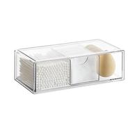 Liemuao - Scatola portaoggetti trasparente per trucco, organizer per trucco a 3 scomparti, scatola in cotone per cosmetici, impilabile, per bagno, 20,5 x 10 x 7 cm, a, 1