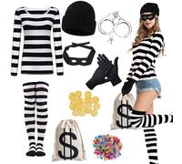 LIEOLGOH Costume da rapinatore per Halloween, da donna, 9 pezzi, costume da ladro, per Halloween, carnevale, cosplay (M)
