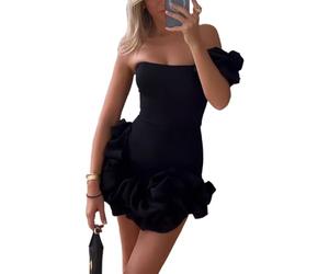 LIEROLYE Abito da Donna con Miniabito Monospalla Senza Maniche con Volant sull'Orlo Aderente a Tubo(Black,S)