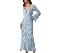 LIEROLYE Abito da Spiaggia in Maglia Trasparente da Donna, Copricostume a Maniche Lunghe con Lacci Traforati, Abito Estivo Lungo Bikini Senza Schienale(Blue,S)