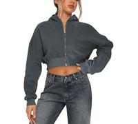 LIEROLYE Felpa Con Cappuccio Corta E Zip Da Donna, Felpe Con Cappuccio A Maniche Lunghe In Pile Con Zip Integrale, Giacca Da Palestra Streetwear Y2K(Gray,M)