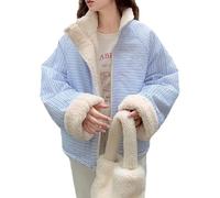 LIEROLYE Giacca Trapuntata Y2K da Donna, In Pile Reversibile a Righe Vintage con Collo Alto(Blue,M)