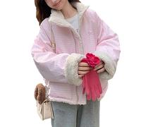 LIEROLYE Giacca Trapuntata Y2K da Donna, In Pile Reversibile a Righe Vintage con Collo Alto(Pink,L)