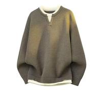 LIEROLYE Maglione Girocollo da Uomo, Finto Pullover in Due Pezzi per Un Look Casual a Strati Giovanile(Khaki,XXX-Large)