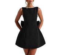 LIEROLYE Mini Abito in Raso di Perle con Abito Corto Senza Maniche con Fiocco sul Retro for Feste in Spiaggia(Black,L)