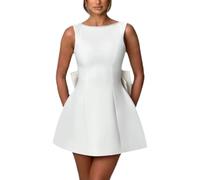 LIEROLYE Mini Abito in Raso di Perle con Abito Corto Senza Maniche con Fiocco sul Retro for Feste in Spiaggia(White,S)