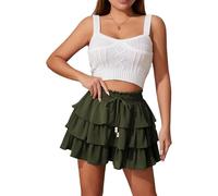 LIEROLYE Minigonna Da Donna, Gonne A Strati Con Volant Casual Estive, Gonna Corta A Vita Alta Con Coulisse E Pantaloncini Sotto(Army Green,XL)