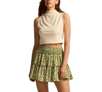 LIEROLYE Minigonna Da Donna, Gonne Estive Casual Boho, Gonne Plissettate Con Volant Da Spiaggia, Gonna Corta Fluida A Vita Alta Con Pantaloncini Sotto(Green Flower,L)
