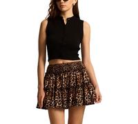 LIEROLYE Minigonna Da Donna, Gonne Estive Casual Boho, Gonne Plissettate Con Volant Da Spiaggia, Gonna Corta Fluida A Vita Alta Con Pantaloncini Sotto(Brown Leopard Print,S)