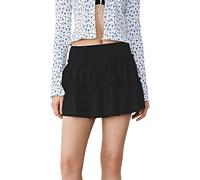 LIEROLYE Minigonna Da Donna, Gonne Estive Casual Boho, Gonne Plissettate Con Volant Da Spiaggia, Gonna Corta Fluida A Vita Alta Con Pantaloncini Sotto(Black,L)