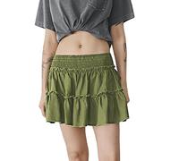 LIEROLYE Minigonna Da Donna, Gonne Estive Casual Boho, Gonne Plissettate Con Volant Da Spiaggia, Gonna Corta Fluida A Vita Alta Con Pantaloncini Sotto(Green,S)