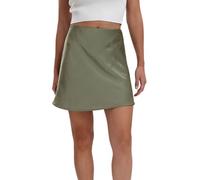 LIEROLYE Minigonne In Raso Da Donna, Gonna Corta Estiva In Seta Elasticizzata A Vita Alta, A Trapezio, Gonne Eleganti Da Festa In Tinta Unita(Army Green,M)