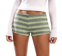 LIEROLYE Pantaloncini Boxer a Righe Y2K da Donna Micro Shorts in Maglia a Vita Bassa Pantaloni Elasticizzati Estivi for Uscire(L)