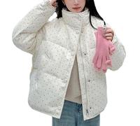LIEROLYE Piumino da Donna a Pois, Cappotto Corto con Stampa Floreale Retrò e Caldo Parka con Collo Alto(White,M)