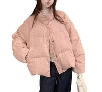 LIEROLYE Piumino da Donna a Pois, Cappotto Corto con Stampa Floreale Retrò e Caldo Parka con Collo Alto(Pink,L)