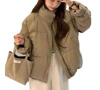 LIEROLYE Piumino da Donna a Pois, Cappotto Corto con Stampa Floreale Retrò e Caldo Parka con Collo Alto(Khaki,L)