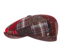 LIERYS Coppola Carlento Patchwork Uomo - Made in Italy Cappellino Lana Cappello Piatto da con Visiera, Fodera, Fodera Inverno Autunno/Inverno - 59 cm Rosso