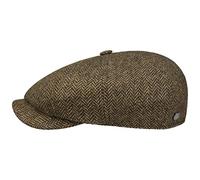 LIERYS Coppola Carlsen Wool Herringbone Uomo - Made in The EU Cappellino Lana Cappello Piatto con Visiera, Fodera Inverno Autunno/Inverno - 59 cm Beige-Marrone