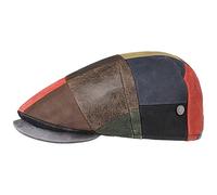 LIERYS Coppola in Pelle Capri Bic Patchwork Uomo - Made Italy Cappello Piatto Berretto con Visiera, Fodera Autunno Estate Primavera Inverno Estate/Inverno - 58 cm a Colori