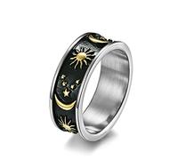 Lieson Anelli Acciaio Inox Uomo Donna, Anelli Coppia Fidanzati Lui e Lei Stella Sole Luna Vintage 8MM Fedi Nuziali Oro Argento Misura 10