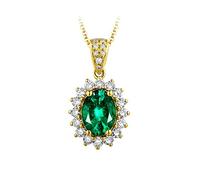 Lieson Collane Ciondolo Pendente, Collane Oro Giallo 18K 2.05ct Smeraldo Diamante Verde Fiore Ovale Collane Oro Giallo Donna