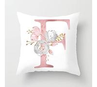 Lieson Federa Cuscini Divano, Federe Quadrate 40x40 CM 1 Pezzo Fodera Cuscino Bianco Rosa Lettera Inglese F con Fiore, Poliestere