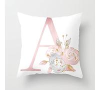 Lieson Federa Cuscino, Federe Cuscino 40x40 Letto 1 Pezzo Federa Decorativa Quadrata Moderna Bianco Rosa Lettera Inglese A con Fiore, Poliestere