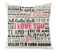 Lieson Federa Decorativa, Fodera Cuscini 45x45 Esterno 1 Pezzo Federe Divani Bianco Nero Ti Amo in Tutte Le Lingue, Lino