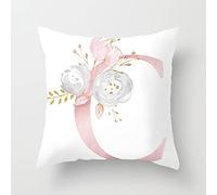 Lieson Federe Copricuscino Divano, Fodere Cuscini 40x40 Vintage 1 Pezzo Copricuscini Quadrati Bianco Rosa Lettera Inglese C con Fiore, Poliestere