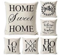 Lieson Federe Copricuscino Letto, Federa Cuscini 40x40 Divano 6 Pezzi Copricuscini per Divani Fantasia Nero Bianco Home Sweet Home Love, Lino