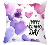 Lieson Federe Copricuscino Letto, Federa Cuscino Divano Fodera Cuscini 45x45 Blu Viola Cuori d'Amore Happy Mothers Day, Federa Poliestere