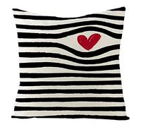 Lieson Federe da Cuscino Divano, Fodera Cuscino 50x50 Fantasia 1 Pezzo Federe Cuscini Bianco Nero Cuore A Strisce, Lino