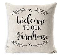 Lieson Federe per Cuscino, Fodere per Cuscino 50x50 CM 1 Pezzo Federe Cuscino Fantasia Nero Bianco Filiali Welcome to Our Faimhouse, Lino