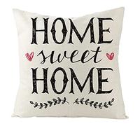 Lieson Fodere Cuscino Divano, Federa Cuscini 40x40 Divano 1 Pezzo Copricuscini per Divani Fantasia Bianco Nero Mome Sweet Home Rami di Cuore, Lino