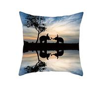 Lieson Fodere per Cuscino Divano, Federe Cuscini per Divano 50x50 CM 1 Pezzo Cuscini per Divano Fantasia Bianco Nero Blu Due Persone A Cavallo di Un Elefante, Poliestere