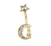 Lieson Piercing Ad Anello Ombelico, Anello per Ombelico Donna Anello Ombelico Acciaio Chirurgico Luna Sole e Stelle Colorate Zircone, Oro