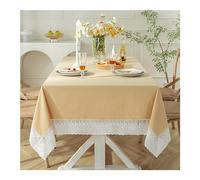 Lieson Tovaglie Antimacchia Rettangolari Cotone, Tovaglia Cucina Lavabile Tinta Unita con Bordo Ondulato In Pizzo Copritavolo per Cucina Ristorante Natale Giallo, 150x180 CM